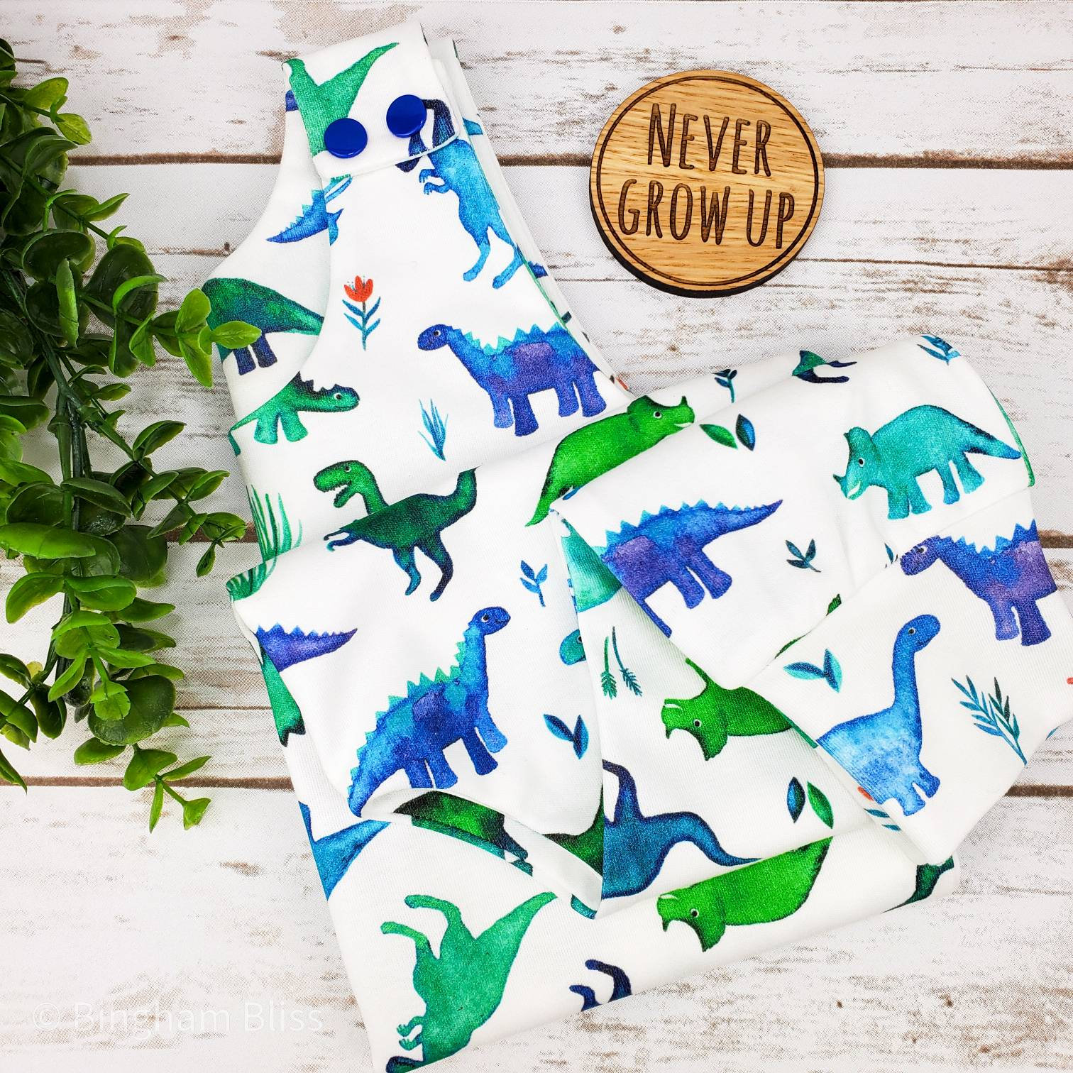 Babyhug 100% Cotton Half Sleeves Stripe Romper Dino Print - Blue
