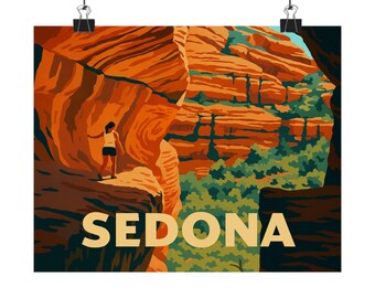 Sedona Landscape Poster, Retro Travel Matte Art Print
