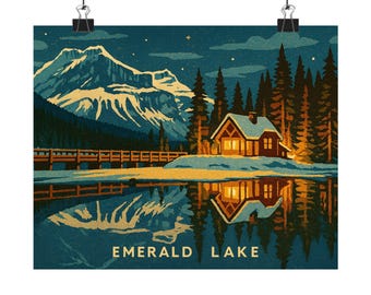 Gicléedruk Emerald Lake - poster schilderachtig berglandschap