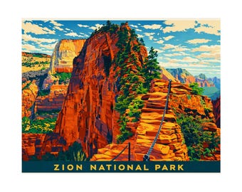 Zion National Park vintage reisposter mat poster | Landschapsmuurkunst