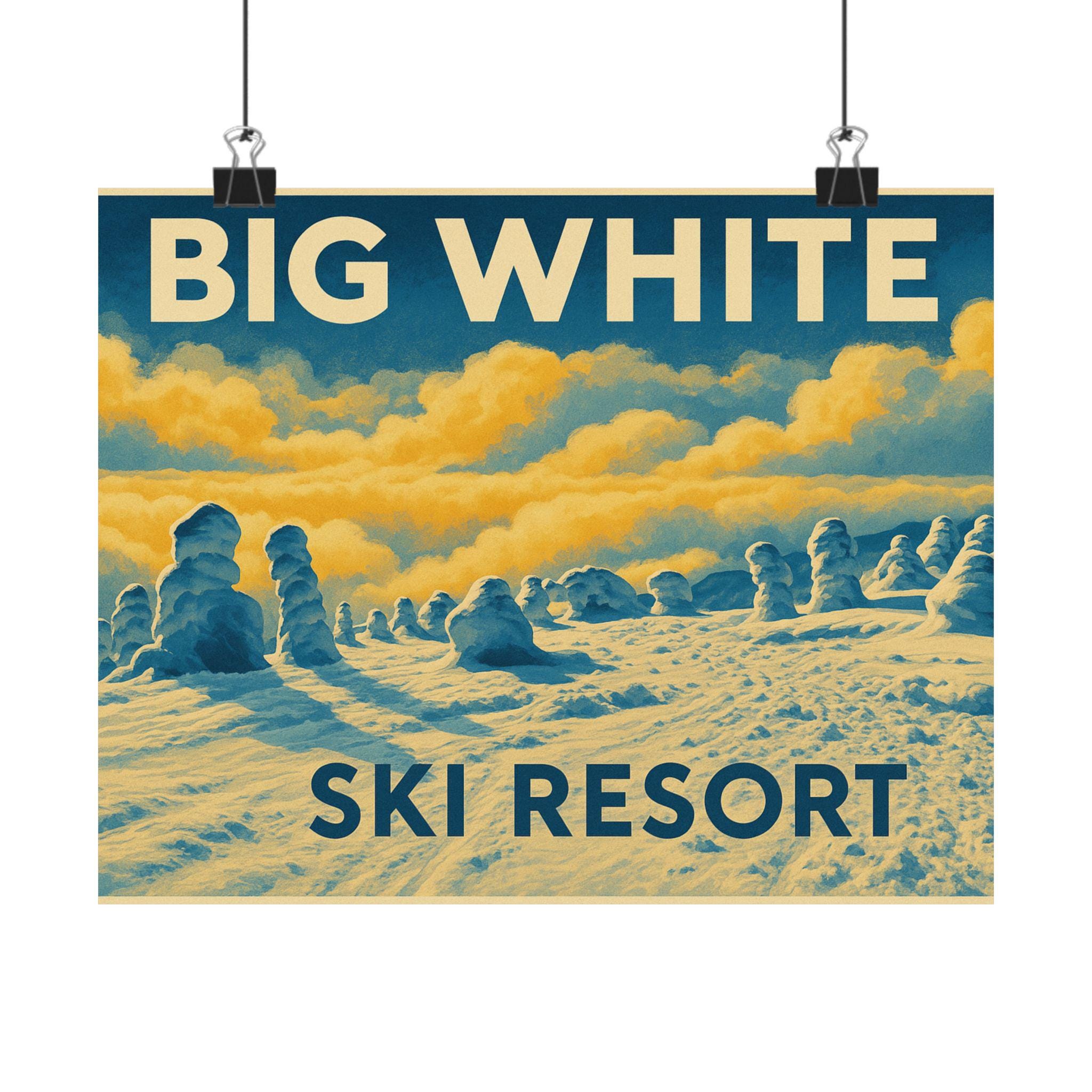 ビッグホワイトスキーリゾートのポスター：ヴィンテージの冬のキャビンウォールアート - Etsy 日本