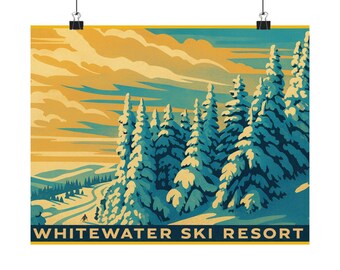 Vintage Ski Resort Poster – Snowy Mountain Landscape Art
