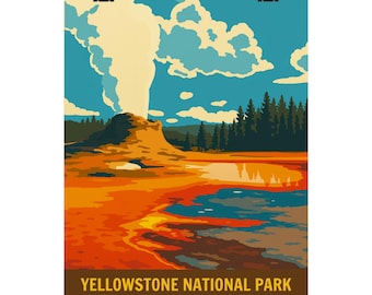 Vintage poster Yellowstone National Park: schilderachtige natuurmuurkunst