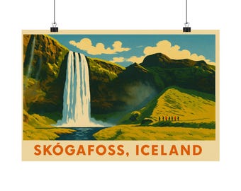 Isländisch Wasserfall Druck: Mattes Landschaftsposter