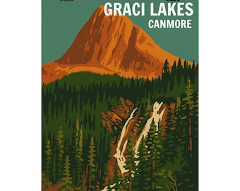 Grassi Lakes Canmore Canadian Rockies-kunstdruk: op de natuur geïnspireerde matte verticale poster