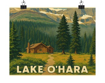 Lake O'Hara - Kanadische Rockies Kunstdruck: Vintage Natur Landschaft, Rustikales Cabin Dekor