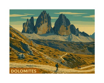 Dolomiten Landschaft Poster Matt Horizontal | Vintage-Reise-Druck