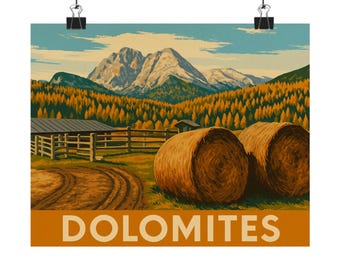 Dolomiten Landschaft Poster: Mattes Finish Giclée, Vintage Wandkunst