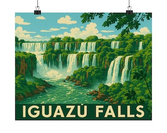 Vintage reisposter Iguazu Falls: schilderachtige natuurkunstprint