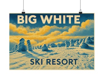 Großes weißes Ski-Resort-Poster: Vintage Winter Cabochon-Wandkunst