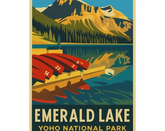 Emerald Lake Yoho Kanadische Rockies Poster: Vintage Reise Kunst Wand-Dekor