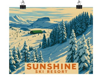 Vintage Sunshine Ski Resort Poster: Winter Mountain Art Print