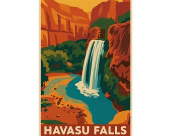 Havasu Falls Vintage Travel Poster, Matte Art Print