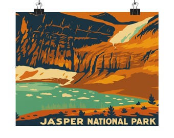 Poster Jasper National Park, vintage reiskunst, matte print