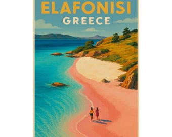 Elafonisi Griechenland Reiseplakat: Lebendige Küstenwandkunst