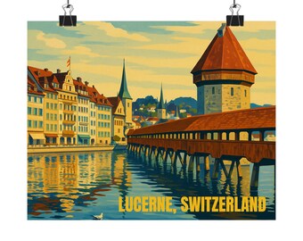 Vintage Swiss Landscape Poster: Lucerne Travel Art Print
