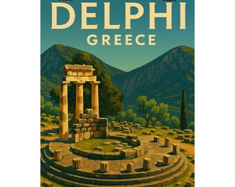 Vintage Griechenland Poster Druck, Delphi Kunst, Wohnkultur, Wandkunst, Reisegeschenk, griechische Architektur