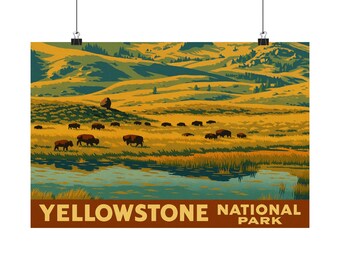 Yellowstone National Park Poster, Vintage Travel Art, Nature Decor