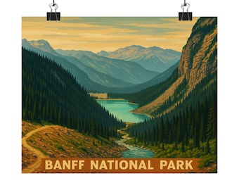 Banff Nationalpark Poster, Vintage Reise-Kunst, Landschaftsposter Giclée-Druck