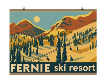Vintage Fernie Ski Resort Poster: Retro Mountain Art Print