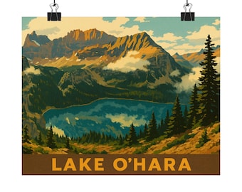 Vintage Lake O'Hara-print: schilderachtig landschapsposter, wandelcadeau