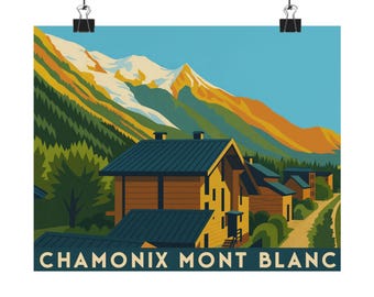 Chamonix Mont-Blanc-poster: vintage skidorp reizen kunstafdruk