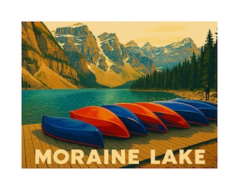 Poster kano's op het Morainemeer | Mat horizontale reisprint