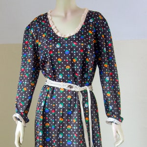 70s Floral Maxi Dress: Handmade Lace Trim Polyester Gown