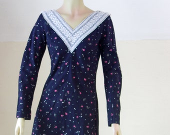 60s Floral Mini Dress: Vintage Princess Kaiulani with Crochet Trim