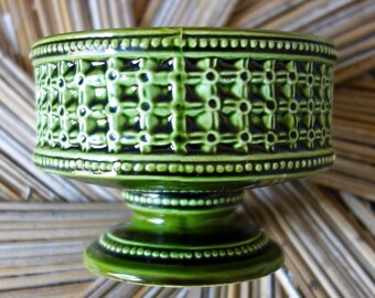 Vintage ceramic planter 3.5x5" 70s small pedestal for succulent garden avocado green Sorrento by Brody n-315 candy dish, bowl, candleholder
