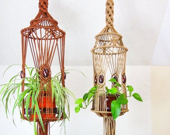 XL Vintage Style Macrame Plant Hanger: 70s Home Decor groovy statement piece