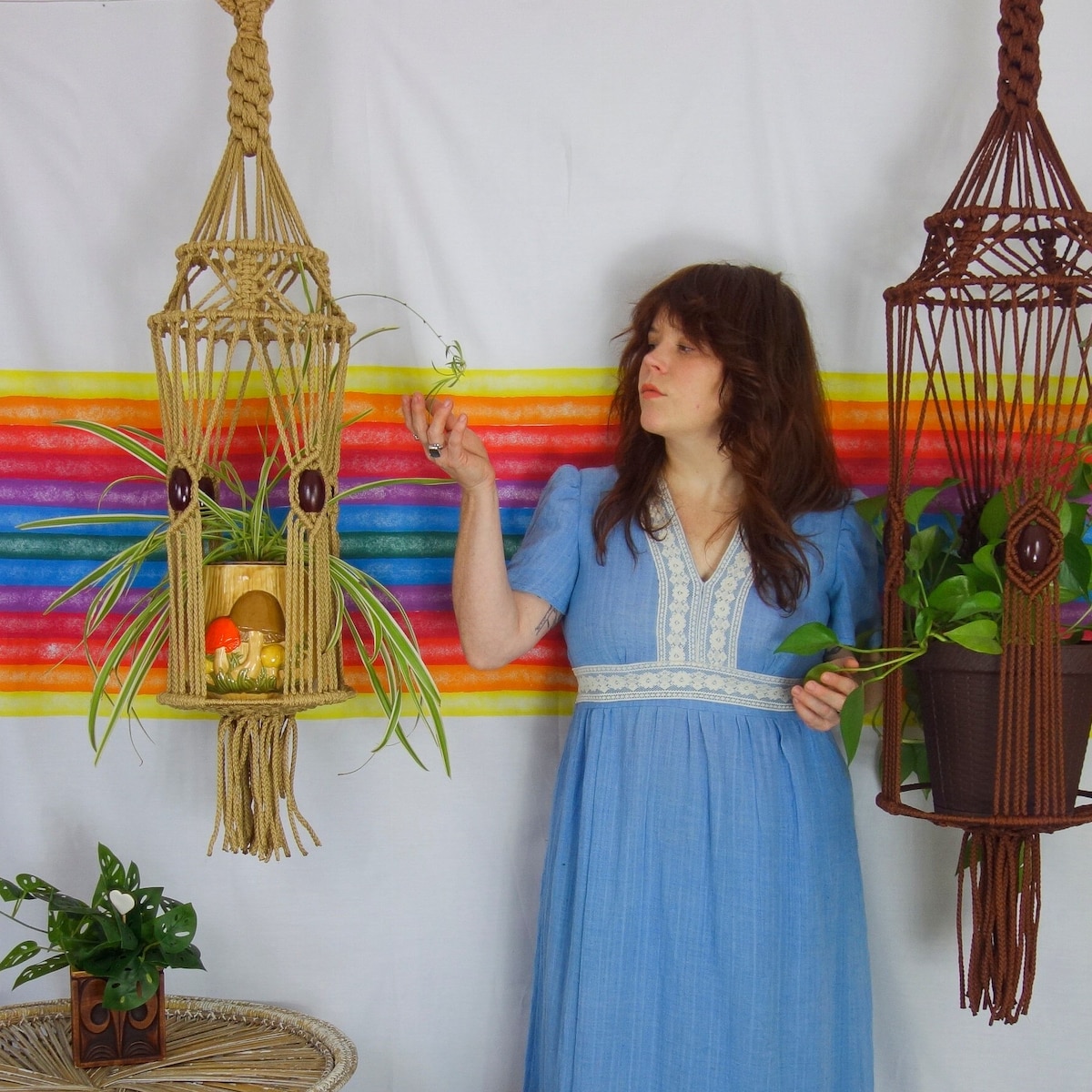 XL Huge Vintage Style Macrame Plant Hanger Statement Piece, 70s Home Decor, Big Handmade Large Hanging Planter
