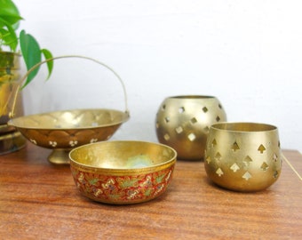 Vintage - your choice of brass candleholder, bowl, or basket - mix & match eclectic decor  collection, dining table, wedding