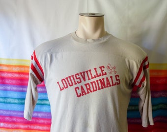 Vintage super worn in Louisville Cardinals t shirt large medium super soft faded white 70s 80s stripe football tee