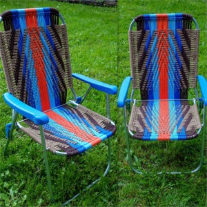 Handmade Macrame Lawn Chair: Vintage Folding Camping Furniture