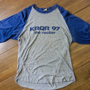 Vintage KRQR SF radio t shirt large XL, 80s super worn in, thin, soft faded baseball tee, rock & roll California Bay Area single stitch image 4