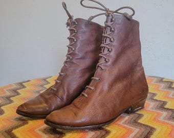 Vintage Joan and David Too Leather Boots: 90s Lace Up Booties, Size 7.5