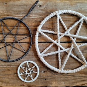 Handmade Heptagram Fiber Art: Seven Pointed Star Wall Hanging