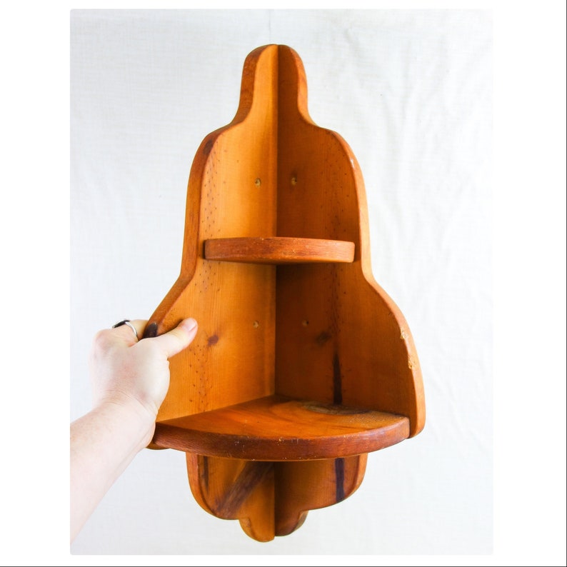 simple primitive knick knack display Vintage hanging wood corner wall shelf 20.5 x 10.5 handmade unfinished shelves for rustic home decor