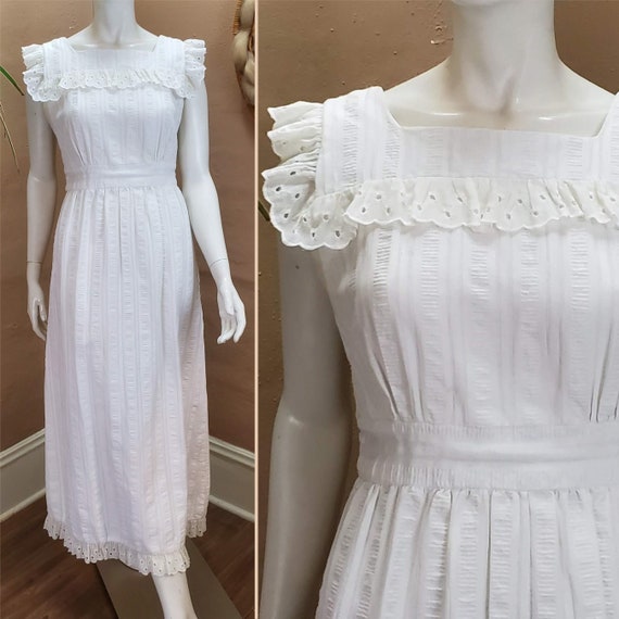 70s White Eyelet Maxi Sundress Hippie Wedding Gown
