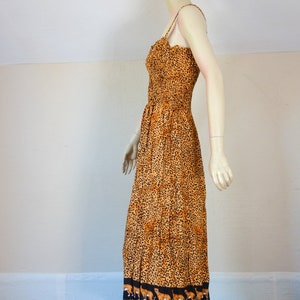 Vintage leopard print dress size small medium or large, 90s Y2K animal print sexy sleeveless smocked sundress with spaghetti straps image 7