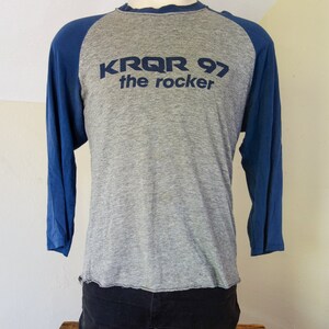 Vintage KRQR SF radio t shirt large XL, 80s super worn in, thin, soft faded baseball tee, rock & roll California Bay Area single stitch image 2