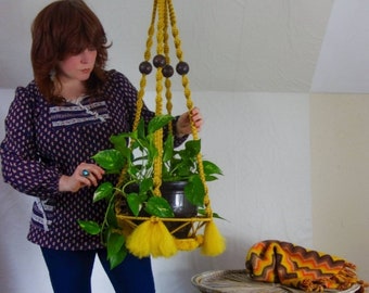 Large Macrame Plant Hanger: Groovy XL 70s Decor with Fluffy Fringe