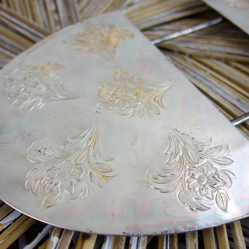 Vintage oval silverplated expandable trivet Western Germany, floral design great for dining table stand or holder or altar display image 3