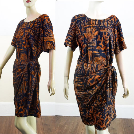 80s faux wrap dress Hilo Hattie, vintage Hawaiian… - image 1