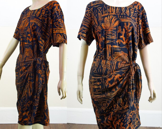80s Faux Wrap Dress Hilo Hattie, Vintage Hawaiian Casual Wear, Tropical ...