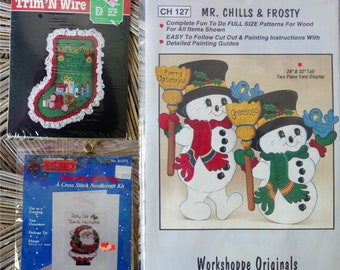 Your choice vintage Christmas cross stitch or yard art craft kit, DIY greeting card, Xmas ornament, make your own stocking, santa snowman