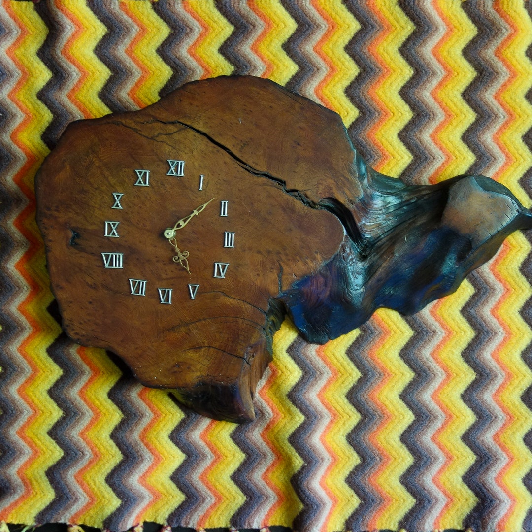 Rustic 70s Wood Slab Clock for Vintage Bar or Mancave Decor, Wood Slab