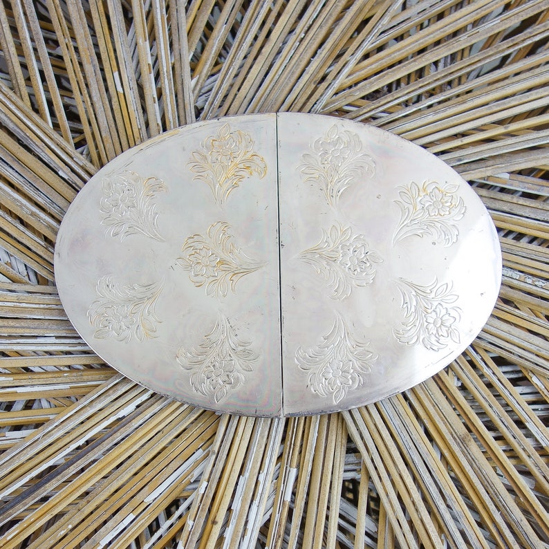 Vintage oval silverplated expandable trivet Western Germany, floral design great for dining table stand or holder or altar display image 4