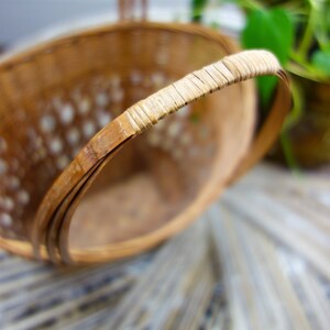 Vintage woven basket with handles 13 x 9.5 thin wicker rattan table top or decorative wall basket farmhouse decor wall hanging image 7